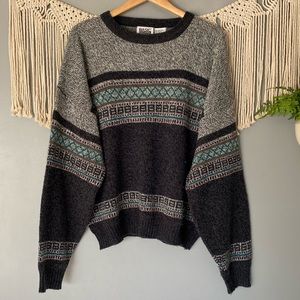 Vintage Knit Grandpa Crewneck Sweater Popover XL